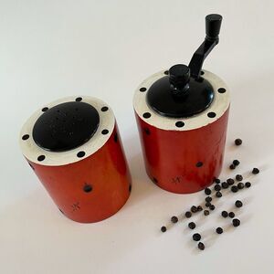 Pepper Grinder & Salt Shaker Set, Wood & Metal, Red & Black